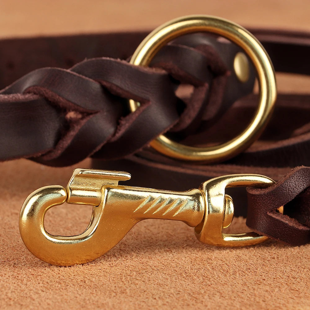 Collier et Laisse pour Chien en Cuir Véritable Tressé