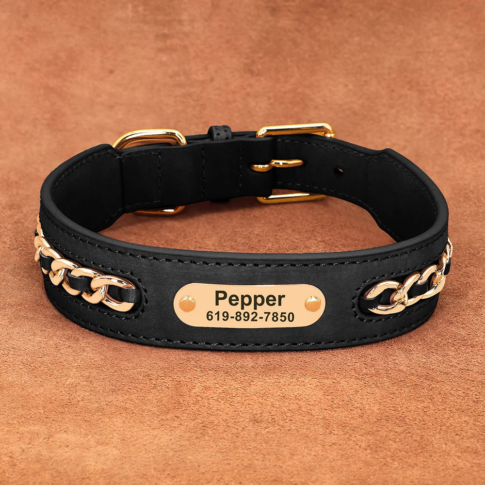 Collier pour Chien en Cuir Personnalisé avec Plaque
