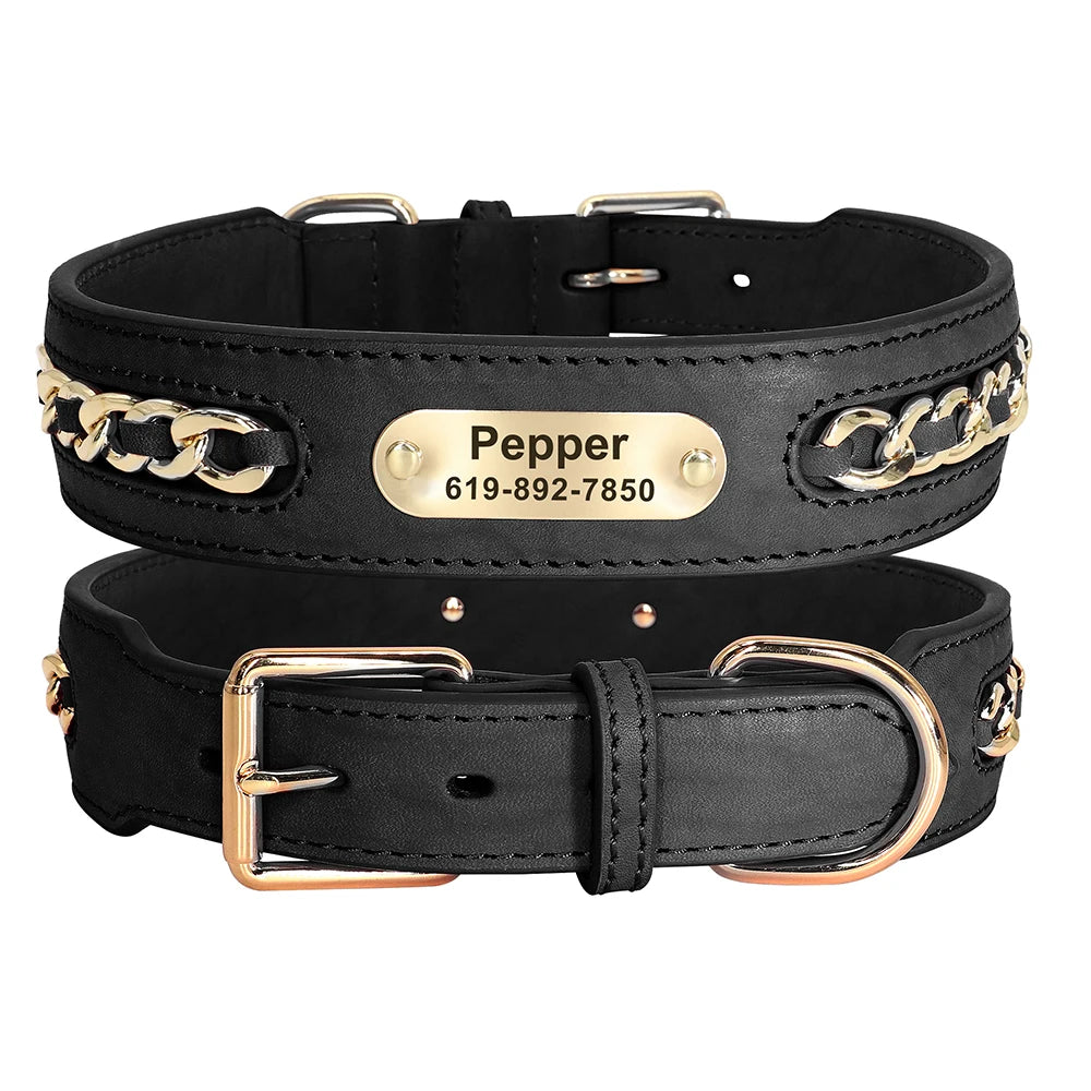 Collier pour Chien en Cuir Personnalisé avec Plaque